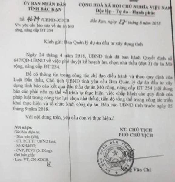 Công an tỉnh Bắc Kạn yêu cầu cung cấp thông tin vụ đấu thầu dự án đường 254 - Ảnh 2. Công an tỉnh Bắc Kạn yêu cầu cung cấp thông tin vụ đấu thầu dự án đường 254 - Ảnh 2.