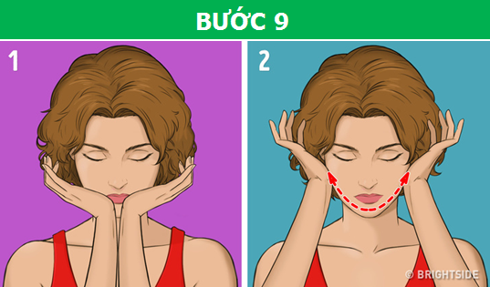 Đặt tay như hình trên và massage nhẹ nhàng dọc theo xương quai hàm từ cằm đến hai bên tai.