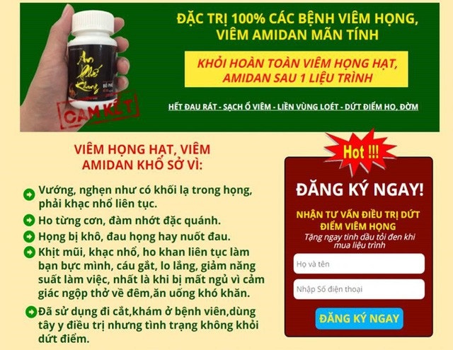 Quảng cáo “bát nháo” thực phẩm chức năng đánh lừa người tiêu dùng - 5 Thực phẩm chức năng này thậm chí còn cam kết đặc trị 100% các bệnh viêm họng, viêm amidan mãn tính