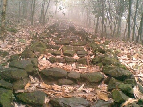 
Con đường đá dẫn lên động Ngọc Hoa mà ông Thân bỏ rất nhiều công sức để có.
