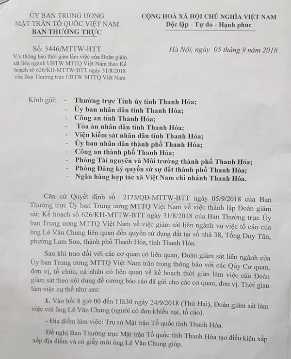 Trung ương MTTQ Việt Nam vào cuộc vụ 1 thửa đất cấp 4 sổ đỏ tại Thanh Hoá! - Ảnh 2. Trung ương MTTQ Việt Nam vào cuộc vụ 1 thửa đất cấp 4 sổ đỏ tại Thanh Hoá! - Ảnh 2.