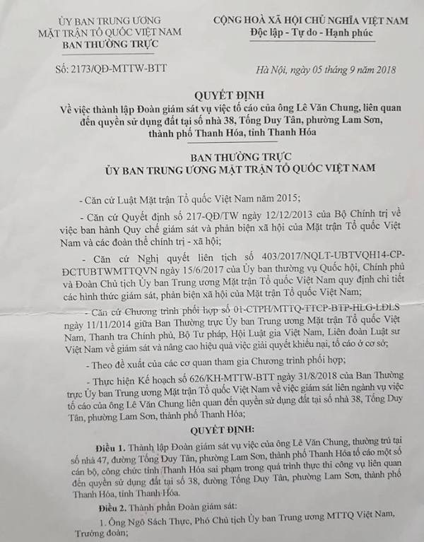 Trung ương MTTQ Việt Nam vào cuộc vụ 1 thửa đất cấp 4 sổ đỏ tại Thanh Hoá! - Ảnh 1.