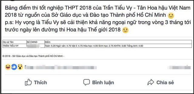 “Quỳnh Búp bê” tiết lộ bị “ngã giá” nghìn đô, “Cảnh soái ca” bàn scandal Kiều Minh Tuấn - 10 Tân Hoa hậu Việt Nam 2018 Tiểu Vy đã thừa nhận bảng điểm chưa đẹp mà cư dân mạng truyền tay nhau trên mạng xã hội. Cô cho biết, chưa cảm thấy hài lòng lắm với bảng điểm đó. Cô cho rằng, bản thân còn khá trẻ và nhiều cơ hội hơn nên sẽ tiếp tục cố gắng để trau dồi kiến thức.