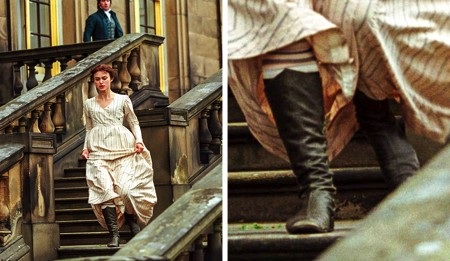 Khi các bộ phim lịch sử “bóp méo” cả dòng chảy thời gian - 4 Bộ phim “Pride and Prejudice” đã được trau chuốt rất kỹ càng để đảm bảo truyền tải đúng nguyên tác của Jane Austen. Tuy nhiên, một điều khá gây tranh cãi là trong một cảnh phim, nữ chính lại đi đôi bốt Wellington mà ở thời kỳ đó, hãng bốt nổi tiếng vẫn chưa được ra mắt.