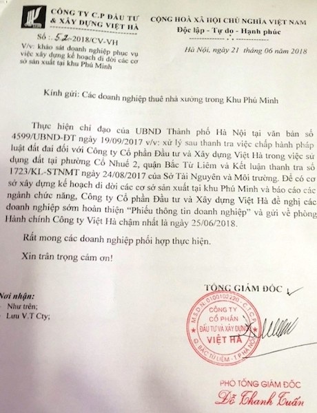 Hà Nội: Địa điểm di dời cho gần 30 doanh nghiệp kêu cứu, Công ty Việt Hà cần cung cấp thông tin cụ thể? - Ảnh 4. Hà Nội: Địa điểm di dời cho gần 30 doanh nghiệp kêu cứu, Công ty Việt Hà cần cung cấp thông tin cụ thể? - Ảnh 4.