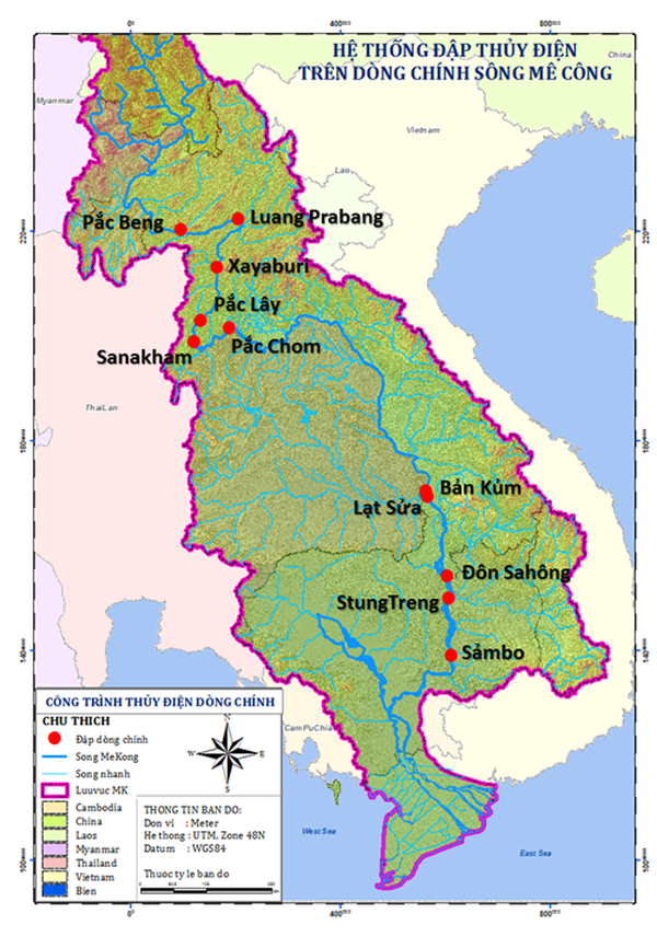 Đề nghị Lào làm rõ việc dừng xem xét đầu tư xây dựng thủy điện mới - 2 Hệ thống đập thủy điện trên dòng chính sông Mê Kông (Ảnh: Bộ TNMT).
