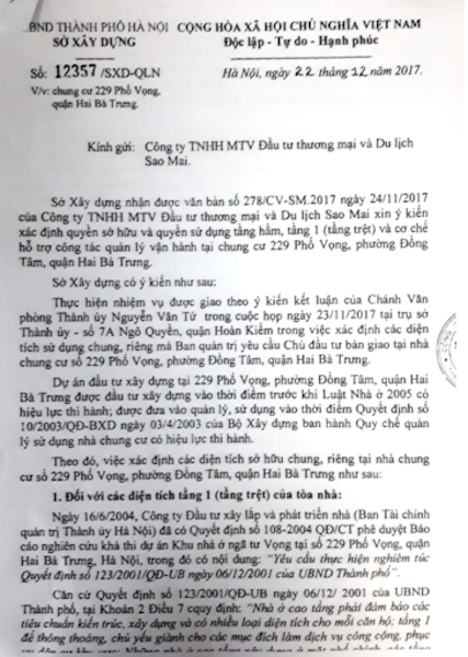 Cư dân chung cư 229 phố Vọng phản đối kết luận của Sở Xây dựng TP Hà Nội! - 1 Cư dân chung cư 229 phố Vọng phản đối kết luận của Sở Xây dựng TP Hà Nội! - 1