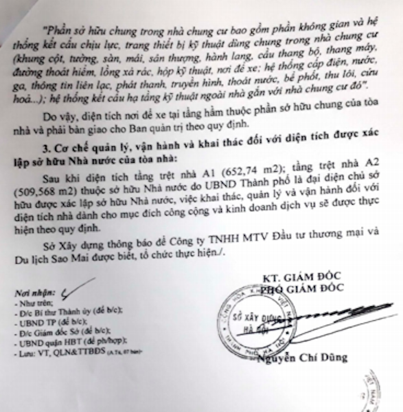 Cư dân chung cư 229 phố Vọng phản đối kết luận của Sở Xây dựng TP Hà Nội! - 2
Sở xây dựng TP Hà Nội kết luận rằng diện tích tầng trệt cụm nhà chung cư 229 Phố Vọng thuộc sở hữu Nhà nước do UBND TP là đại diện chủ sở hữu.
