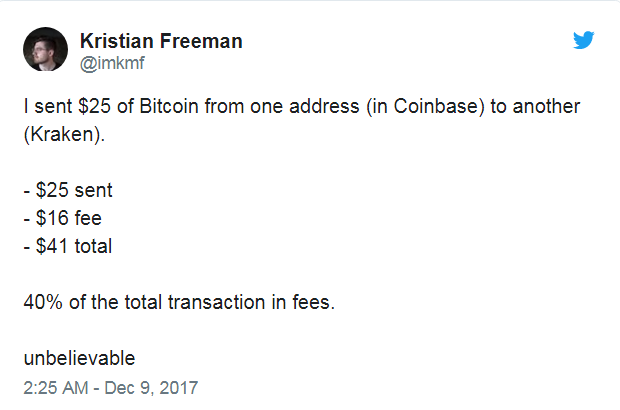 Người dùng than phiền vì bỏ 25 USD để đầu tư Bitcoin nhưng chỉ riêng phí giao dịch đã chiếm tới 40% tổng số tiền bỏ ra.