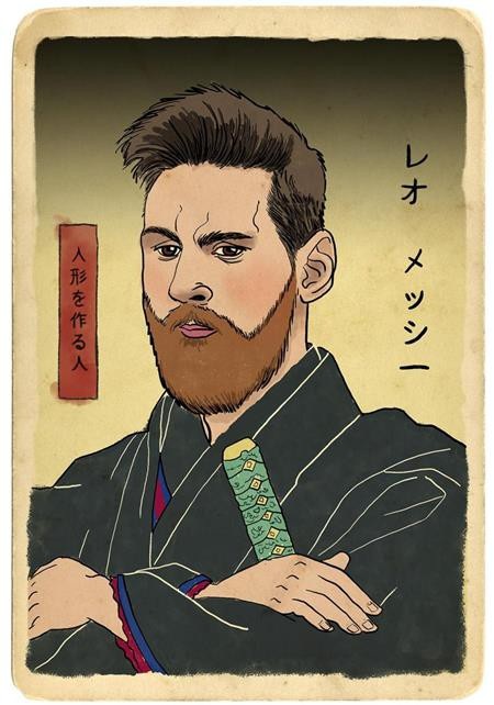 Messi, C.Ronado, Neymar đồng loạt hóa Samurai dưới góc nhìn hội họa - 2 Trong khi đó, bức vẽ của Messi lại mang phong cách mộc mạc, đơn giản. Các đường nét của Pupazzaro đều hướng tới việc khắc họa cá tính trầm lặng, không ưa ồn ào của Messi.