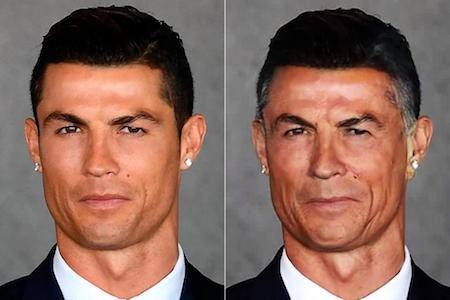 Thành thực mà nói, Cristiano Ronaldo khi chạm mốc tuổi thất tuần trông không thay đổi quá nhiều. Mái tóc hoa râm càng khiến cho CR7 thêm phần lịch lãm, đạo mạo. Có lẽ, các thuật toán đã tính tới cả khả năng chăm chút, quan tâm cho ngoại hình hết sức kĩ càng của C.Ronaldo và kết quả cho ra một “cụ ông” CR7 vẫn còn khá trẻ trung.