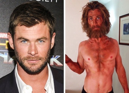 Sao và những màn hoá trang thần sầu trên màn bạc - 3 Chris Hemsworth đã rất nghiêm túc tự “hành xác” để có được tạo hình đói khổ đúng với yêu cầu kịch bản khi thể hiện nhân vật Owen Chase trong phim “In the Heart of the Sea”