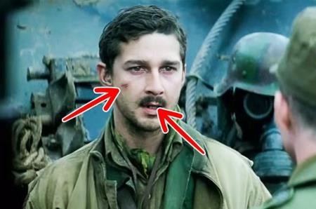 Shia LaBeouf trong phim “Fury” đã lấy dao tự rạch mặt mình và tác động vào vết thương để nó chảy máu mỗi khi tham gia diễn xuất. Chưa dừng lại ở đó, LaBeouf còn nhổ một chiếc răng để có được ngoại hình chân thật nhất cho vai diễn.