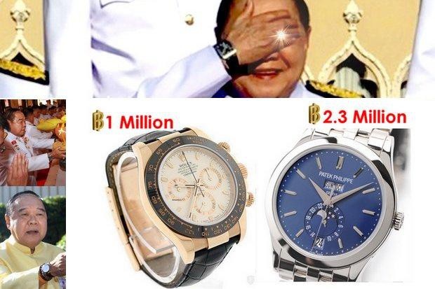 Nói đồng hồ sang là đồ mượn, Phó Thủ tướng Thái Lan không từ chức - 1 Đồng hồ hạng sang và nhẫn kim cương được nhìn thấy trên tay của Phó Thủ tướng Prawit Wongsuwon (Ảnh: Bangkok Post)