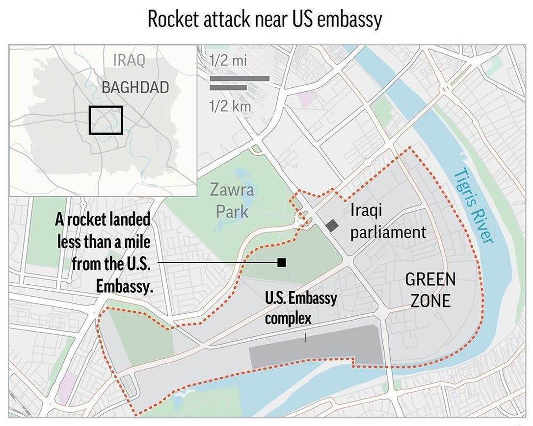 Tên lửa rơi gần Đại sứ quán Mỹ ở Iraq giữa lúc Trung Đông "căng như dây đàn"