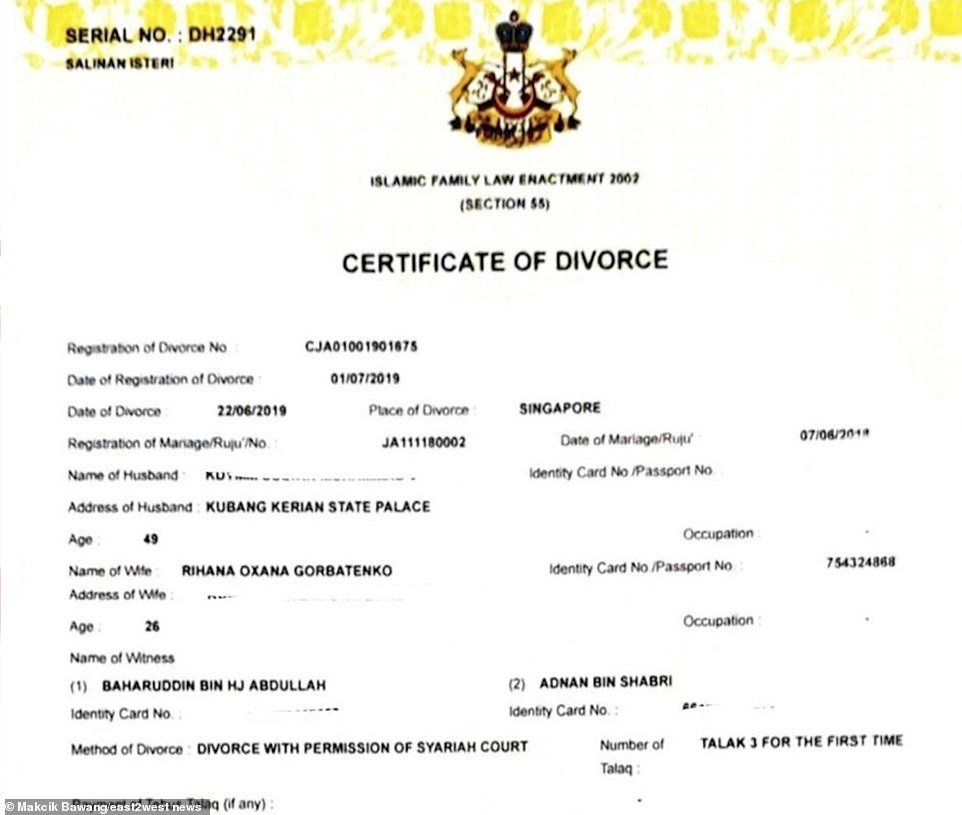 Luật sư lên tiếng về tin đồn cựu Hoa hậu Nga ly hôn cựu vương Malaysia