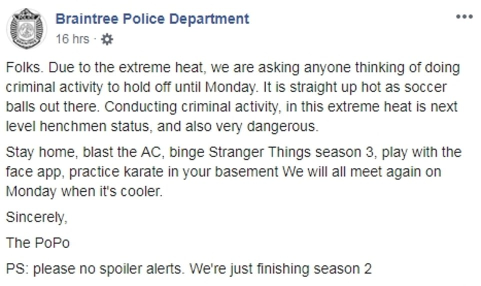 Mỹ nóng như lò lửa, cảnh sát khuyên người dân "hoãn" phạm tội