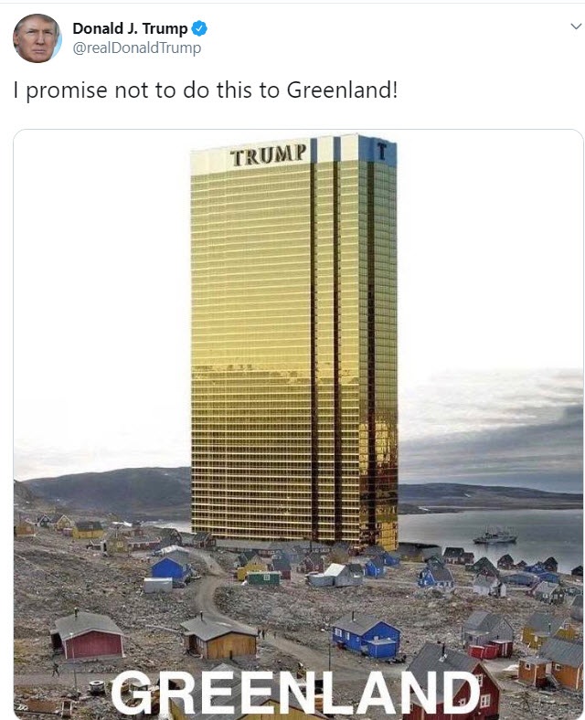 Ông Trump bất ngờ đăng bức ảnh cao ốc chọc trời ở đảo lớn nhất thế giới