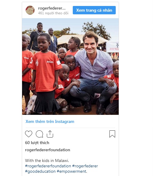 Không chỉ là tay vợt vĩ đại, Roger Federer còn là nhà từ thiện nổi tiếng