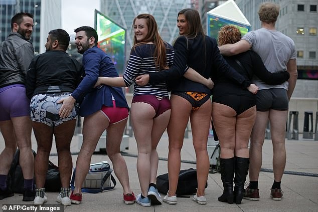 Commuters strip off to their pants for the annual No Trousers On The Tube  ride