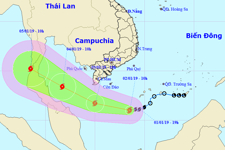 Không chủ quan với bão số 1, đảm bảo an toàn cho tàu thuyền trên biển - 3 Vị trí và hướng di chuyển của bão số 1. (Ảnh: NCHMF).