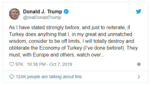 Ông Trump dọa "hủy diệt, xóa sổ" kinh tế Thổ Nhĩ Kỳ