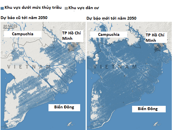 Nghiên cứu cảnh báo nguy cơ phía Nam Việt Nam ngập dưới nước vào năm 2050