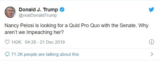 Tổng thống Mỹ Donald Trump đòi luận tội Chủ tịch Hạ viện Pelosi