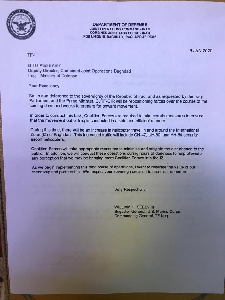 Mỹ gửi nhầm "thư nháp" thông báo rút quân sau khi dọa trừng phạt Iraq