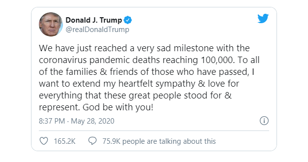 Ông Trump lên tiếng về hơn 100.000 người chết vì Covid-19 ở Mỹ