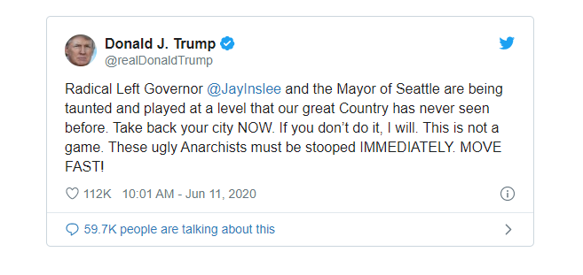 Người biểu tình chiếm giữ một khu phố, ông Trump phẫn nộ