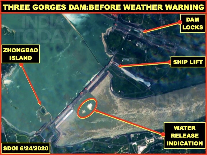 Ảnh vệ tinh cho thấy đập Tam Hiệp có thể đã mở toàn bộ cửa xả lũ