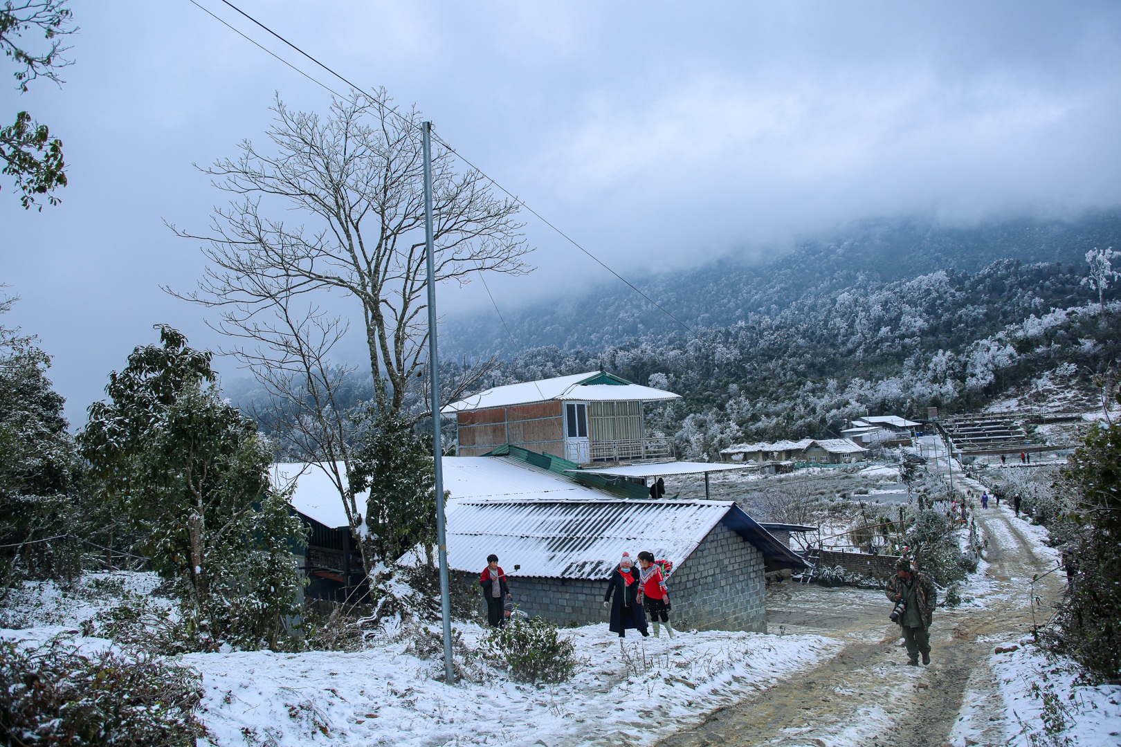 Tourists enjoy pouring into the street, taking pictures with the white snow in Y Ty - 12