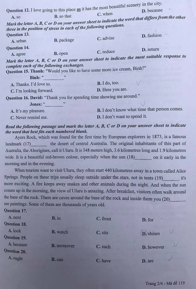 View - Đáp án gợi ý giải đề thi tiếng Anh vào lớp 10 Hà Nội mã đề 119, 111 | Báo Dân trí