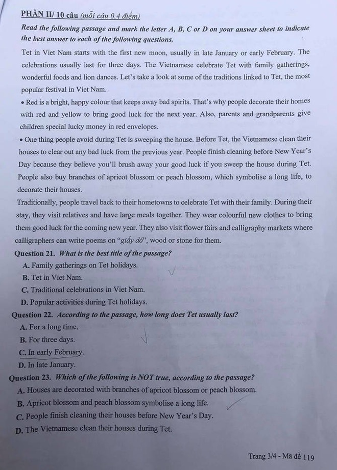 View - Đáp án gợi ý giải đề thi tiếng Anh vào lớp 10 Hà Nội mã đề 119, 111 | Báo Dân trí