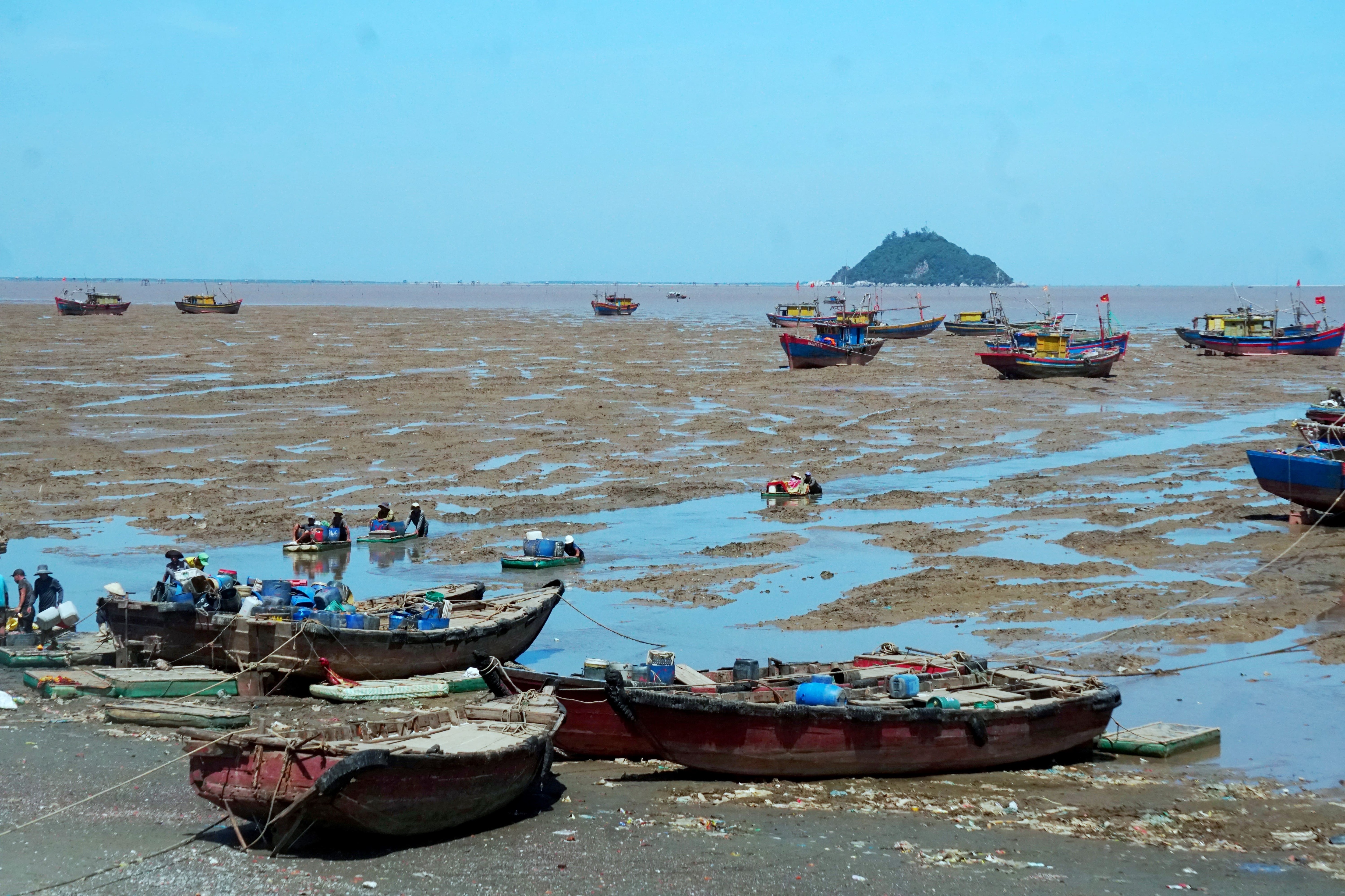 Ngư dân mướt mồ hôi lội bùn đẩy cạn giữa trưa nắng - 1 Ngư dân mướt mồ hôi lội bùn đẩy cạn giữa trưa nắng - 1