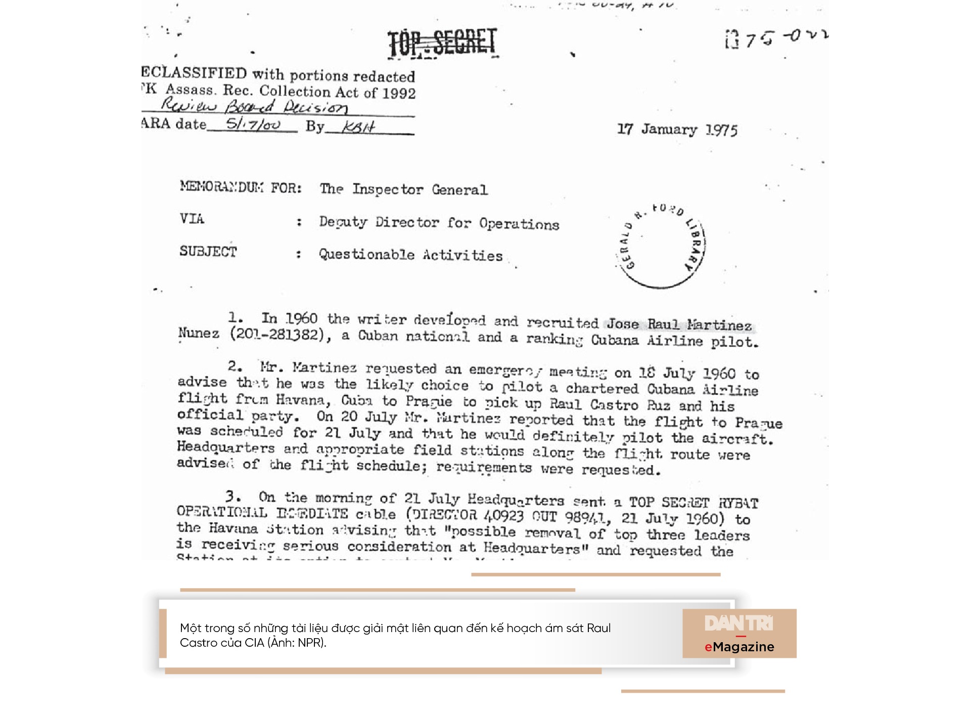 Hồ sơ giải mật: Âm mưu đầu tiên của CIA nhằm ám sát ông Raul Castro - 9 Hồ sơ giải mật: Âm mưu đầu tiên của CIA nhằm ám sát ông Raul Castro - 9