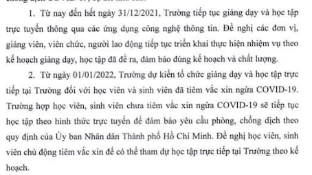 ĐH Ngân hàng TPHCM dự kiến đón sinh viên tiêm vaccine trở lại từ 1/1/2022 - 2 ĐH Ngân hàng TPHCM dự kiến đón sinh viên tiêm vaccine trở lại từ 1/1/2022 - 2