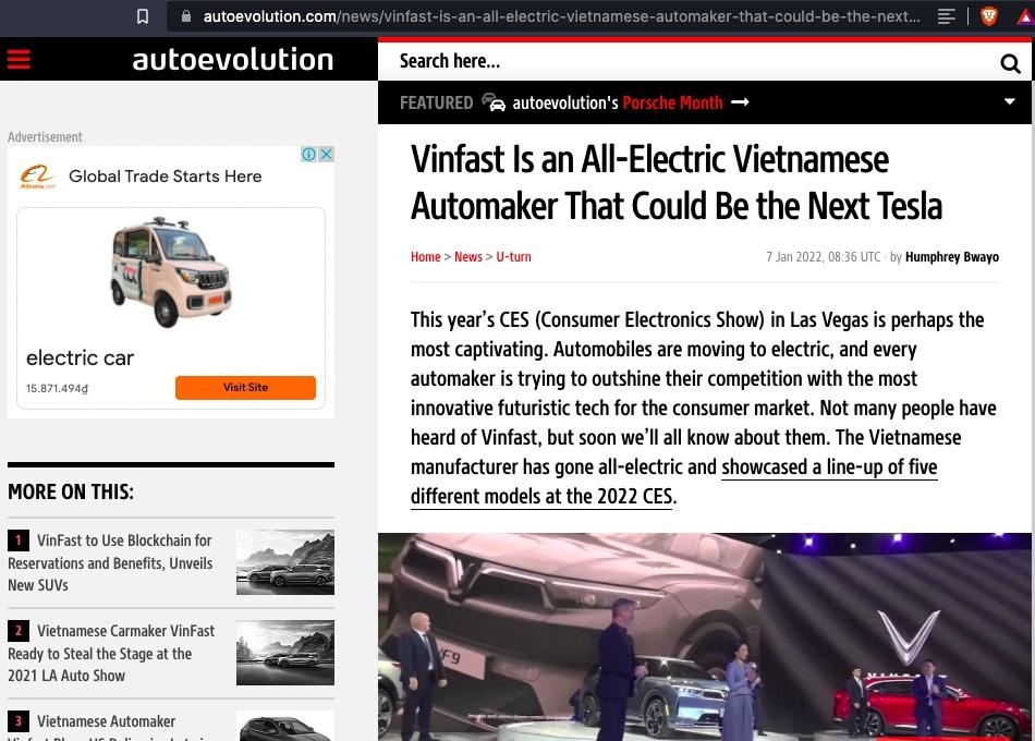 Chuyên trang nổi tiếng về ô tô Autoevolution dành lời khen cho VinFast