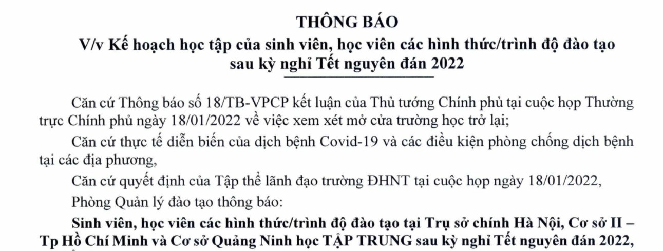 Đại học Ngoại thương thông báo sinh viên trở lại trường sau nghỉ Tết - 1 Đại học Ngoại thương thông báo sinh viên trở lại trường sau nghỉ Tết - 1