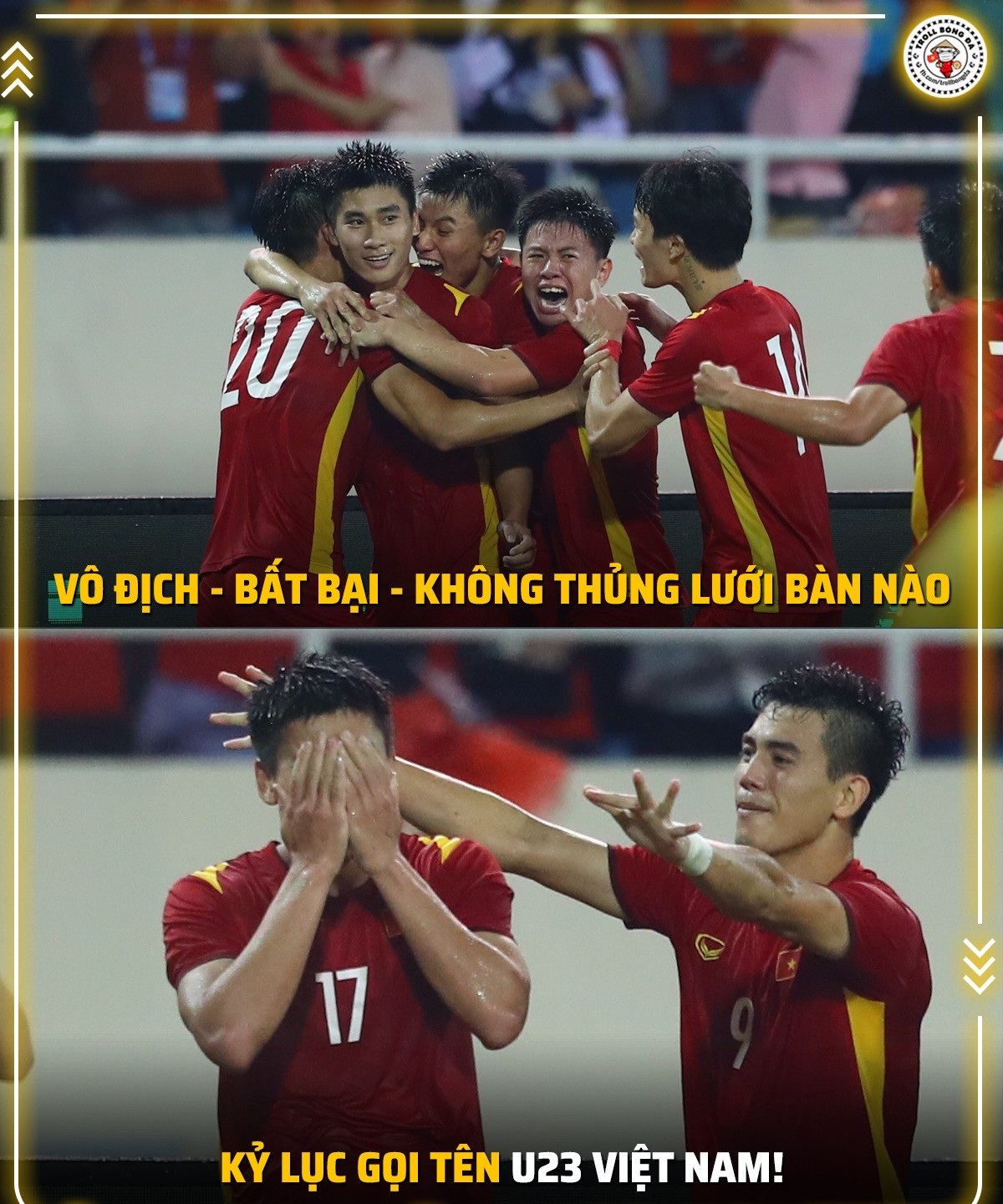 Bên cạnh đó, U23 Việt Nam cũng đã giành huy chương vàng mà không để thua bất kỳ trận nào và không phải nhận bàn thua nào (Ảnh: Troll bóng đá).