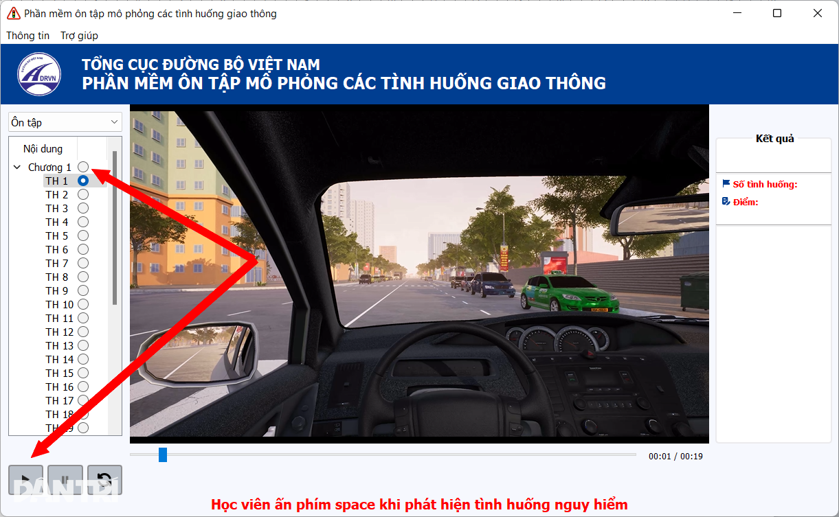 Chọn tình huống giao thông để ôn tập, nhấn nút Chọn tình huống giao thông để ôn tập, nhấn nút