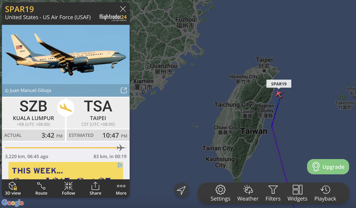 Lộ trình đặc biệt của máy bay chở Chủ tịch Hạ viện Mỹ đến Đài Loan - 2