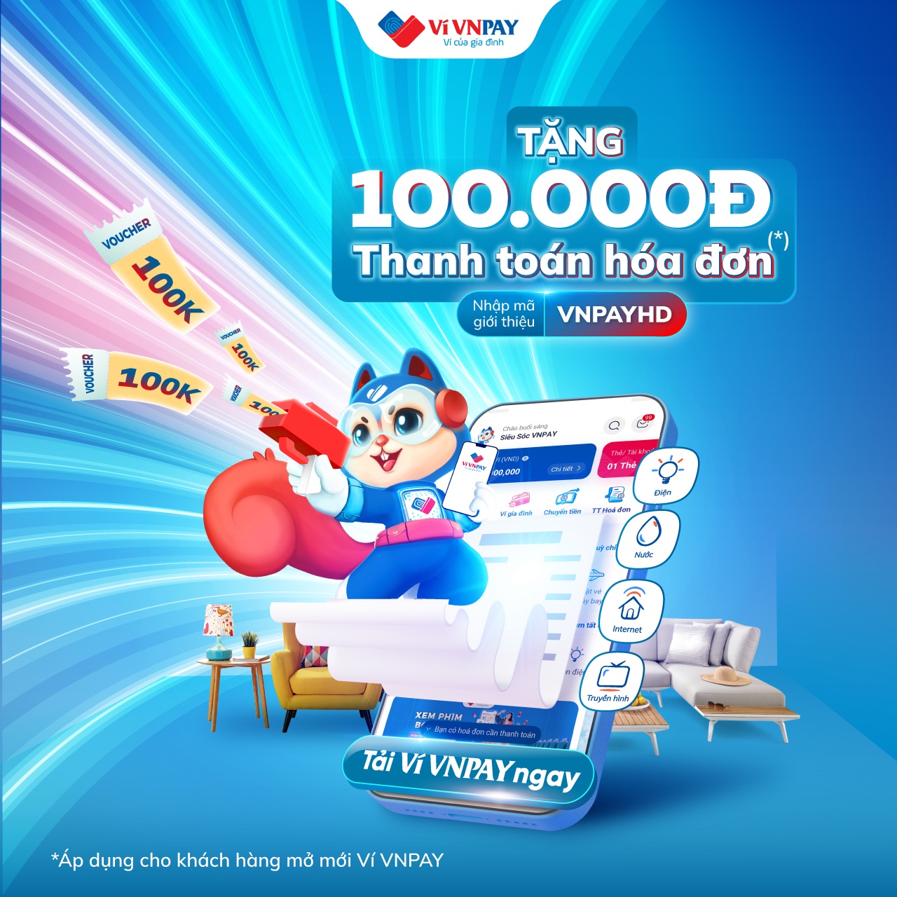 Ví VNPAY tặng ngay 100.000 đồng thanh toán hóa đơn cho khách hàng mới - 2