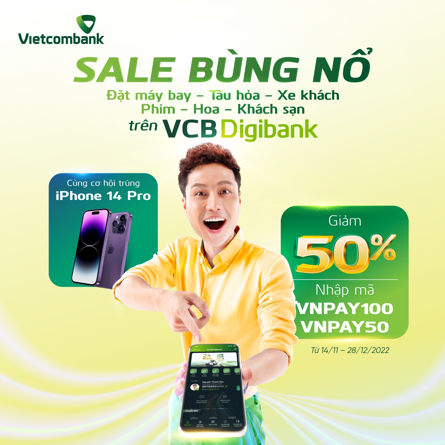 Nhận ưu đãi tới 350.000 đồng và cơ hội trúng iPhone 14 Pro với VCB Digibank - 1