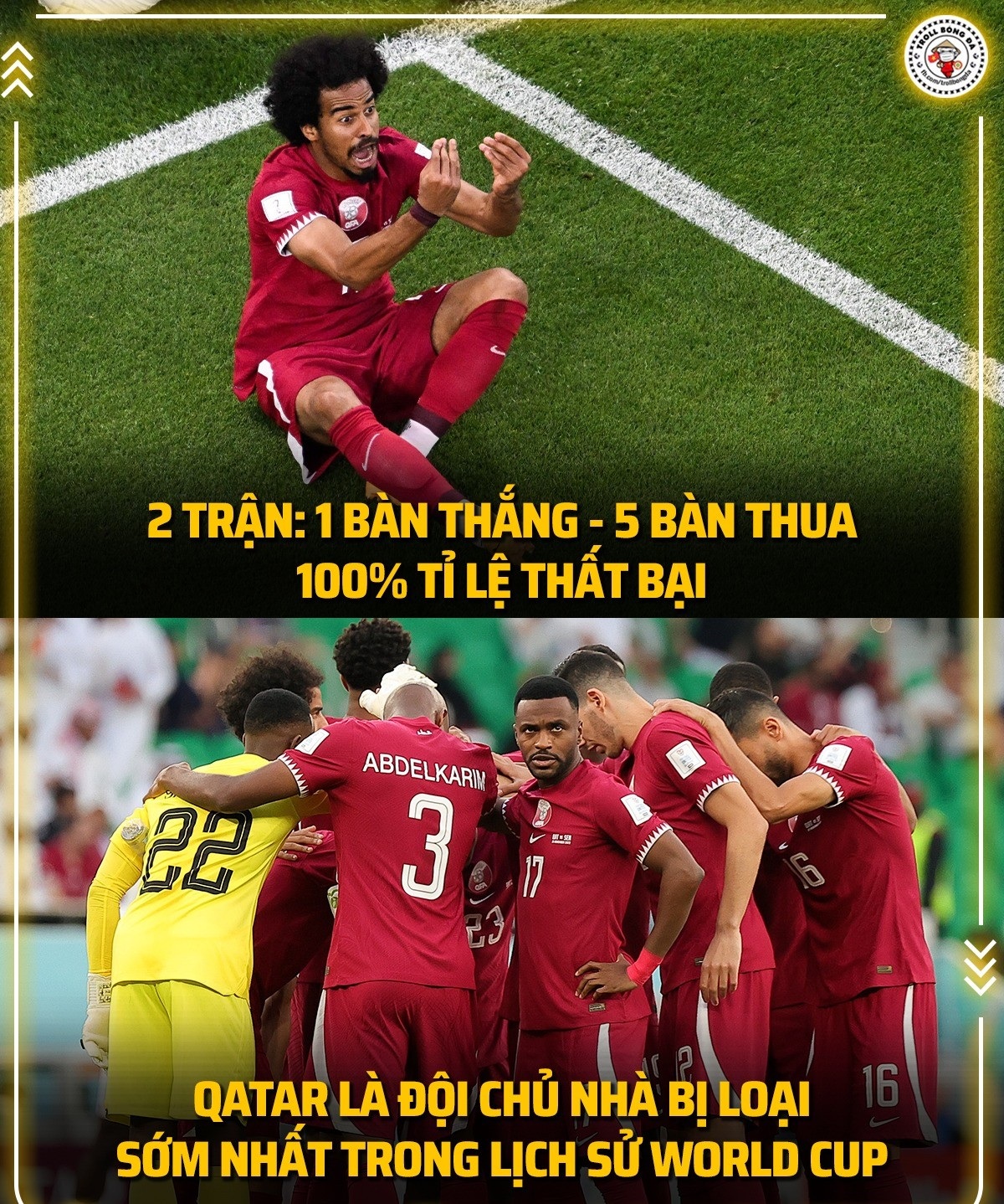 Đội chủ nhà Qatar đã lập nên một kỷ lục buồn (Ảnh: Troll bóng đá).