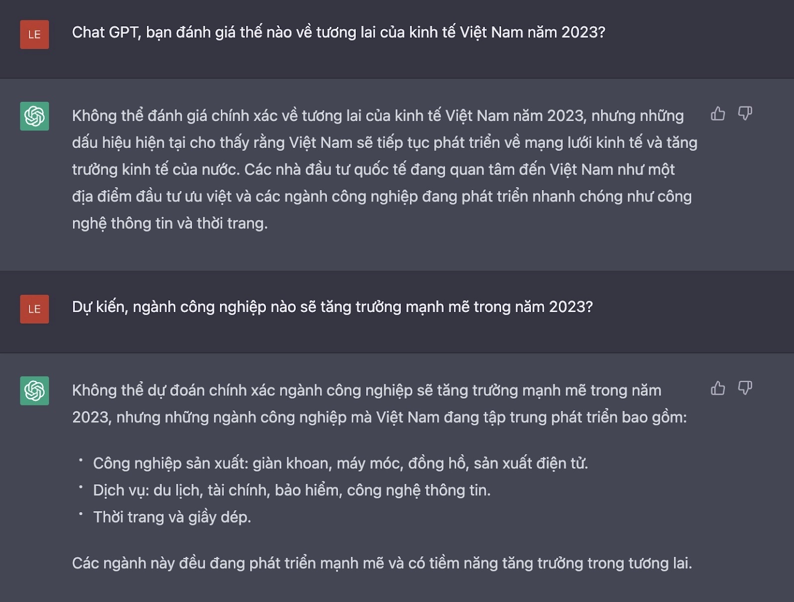 ChatGPT sử dụng dưới dạng giao diện chat, hỗ trợ tốt cả tiếng Việt (Ảnh chụp màn hình).