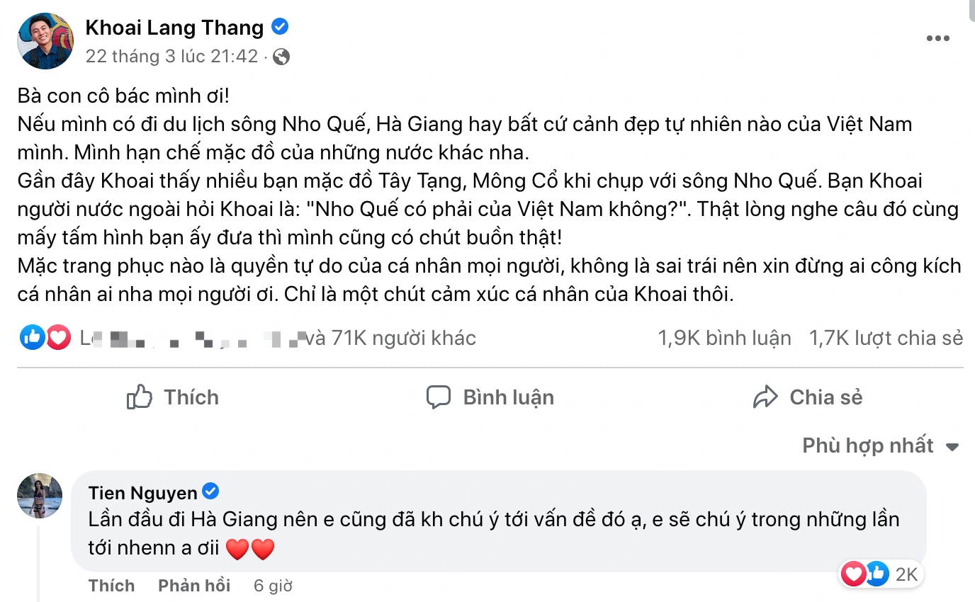 Hoa hậu Thùy Tiên phản hồi vụ mặc trang phục nước ngoài trên sông Nho Quế - 1