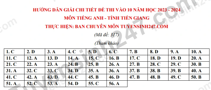 Đáp án môn tiếng Anh lớp 10 năm 2023 tỉnh Tiền Giang, Bình Thuận - 5