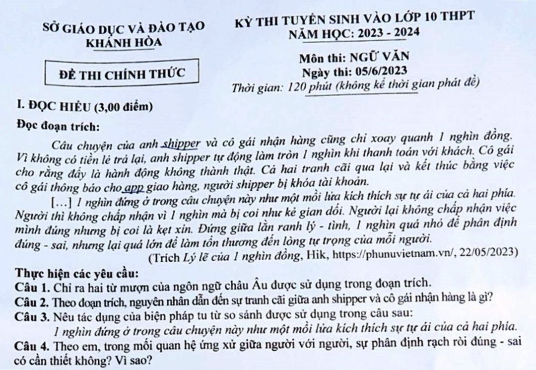 Chuyện anh shipper bị khóa app vì 1.000 đồng vào đề thi lớp 10 - 1